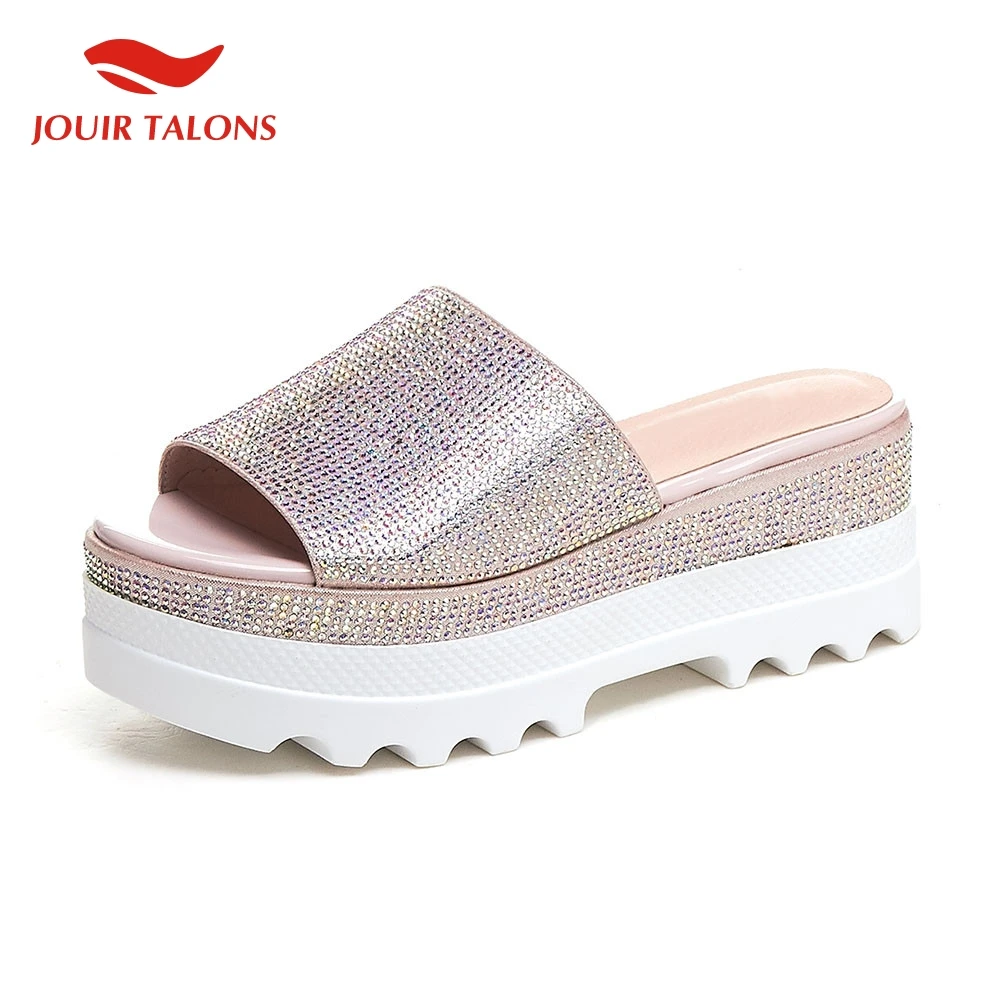 

INS Hot Brand INS Ladies Wedges High Heels Platform Crystal Women Shoes Woman Casual Outside Summer Slippers 2019