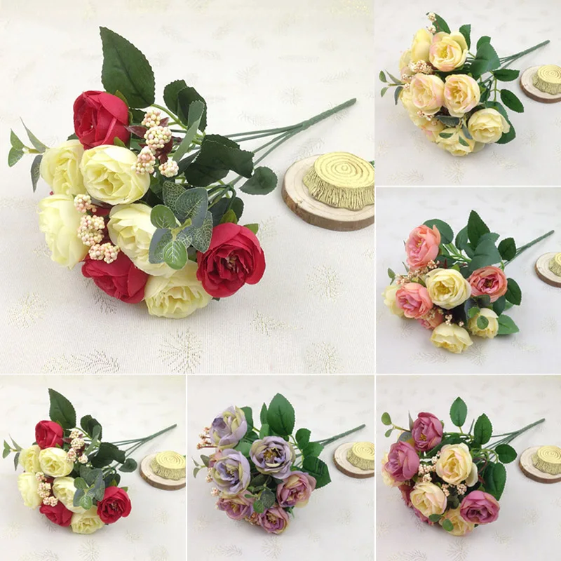 10 голов/букет, искусственный Шелковый цветок, небольшой чайный бутон, имитация романтического чая, роза, Шелковый цветок, свадебное украшение для дома, искусственный цветок