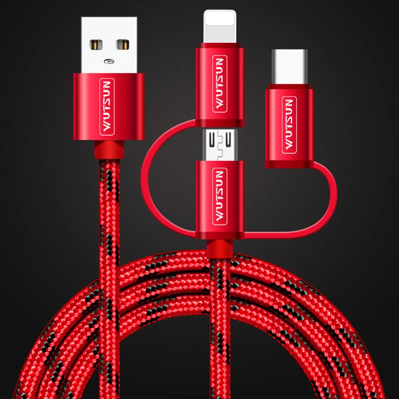 SB كابل شحن شاحن 3 في 1 المصغّر USB كابل للأندرويد USB TypeC الهاتف المحمول الكابلات لسامسونج S9 ل فون 6 7 8 XS X