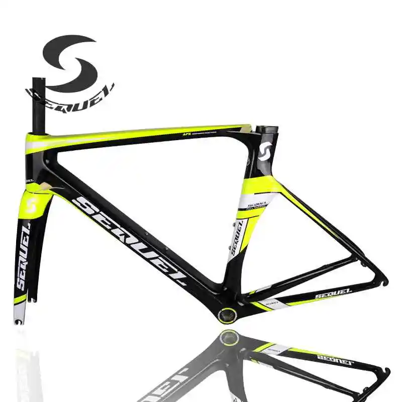 Fluo yellow carbon road bike frame DI2 and mechanical Both carbon fiber