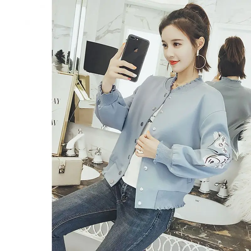 À Manches Lâche Vintage Printemps Mode Femmes Baseball Beige pink Veste Nouveau Nzyd282 Manteau Automne Longues 2018 Fit Femme Courte blue Impression yellow 67Pq65w