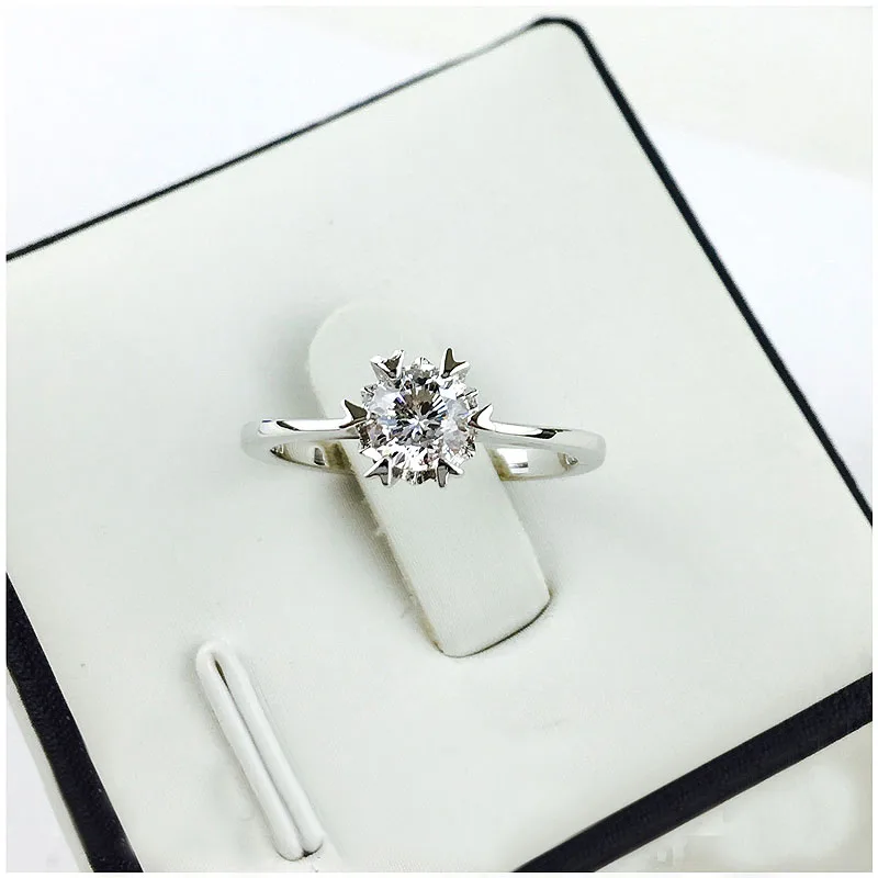 Real Sterling Silver 925 0.5ct 5mm 6 Prong Moissanite Solarite Ring Engagement Wedding Rind Lab Diamond For Women | Украшения и