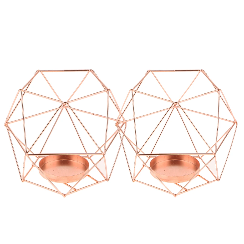 2Pcs 3D Geometric Candle Holders Tea Light Pillar Holders Stands Succulent Pot Wedding Centerpieces Rose Gold