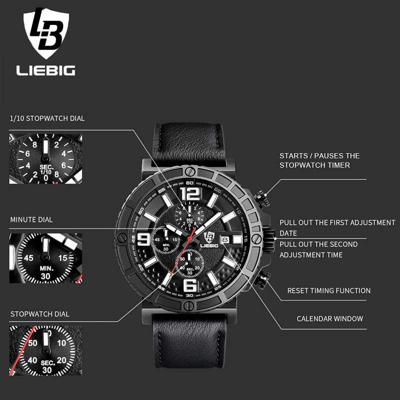 LIEBIG 1016 для мужчин кварцевые наручные часы Военная Униформа командир серии
