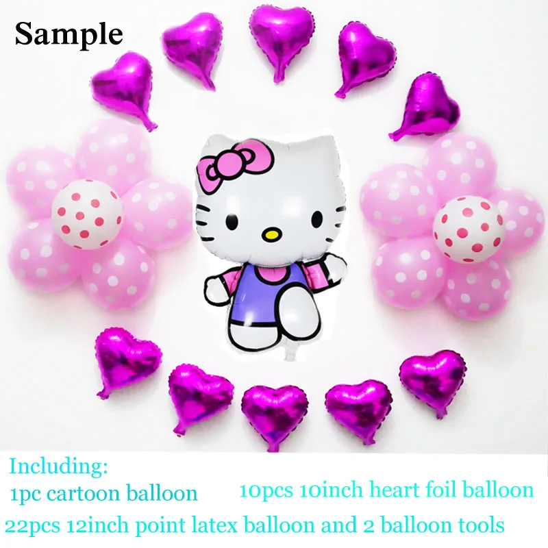 

23pcs/lot hello kitty foil balloons set pink clor with star heart and point latex ballon for hello kitty party balloons