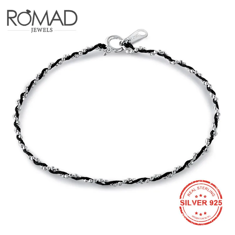 

ROMAD Real 925 Sterling Silver Best Blessing Lucky Black Rope Bracelet Handmade Fortune Bangle Amulet Jewelry R4