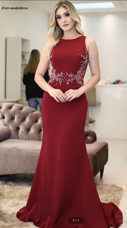 Burgundy Cheap Mermaid Evening Dresses Long 2019 Plus Size Formal Gowns Sweep Train Beaded Prom Party Dresses Robe de soiree Burgundy Cheap Mermaid Evening Dresses Long 2019 Plus Size Formal Gowns Sweep Train Beaded Prom Party Dresses Robe de soiree