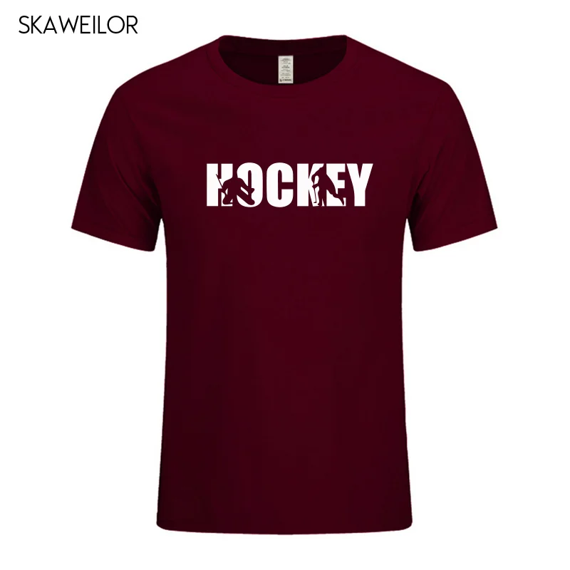 Новинка! Летняя мужская футболка с коротким рукавом и рисунком ледяного хоккейера. Модная хлопковая Футболка с круглым вырезом - Цвет: Wine