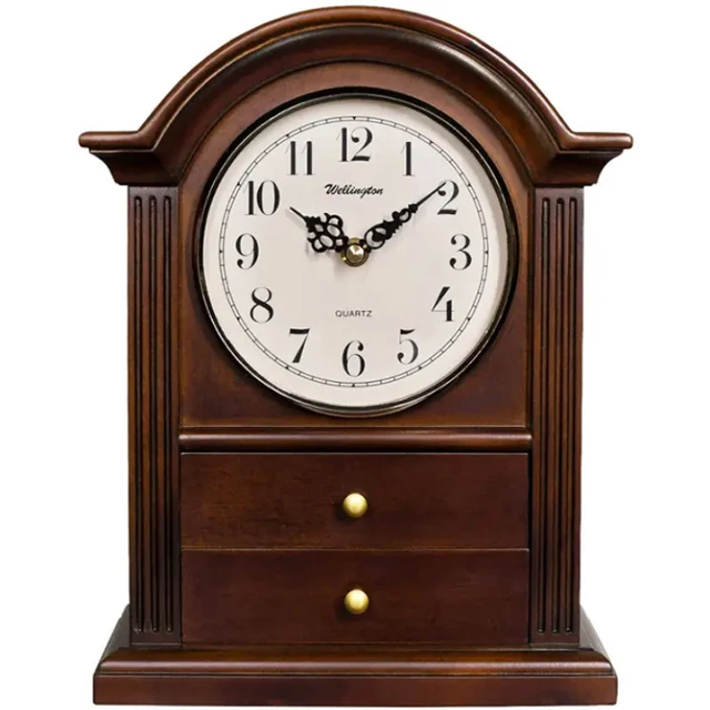 Arch top mantel clock, antique style, container clock with 2 drawers