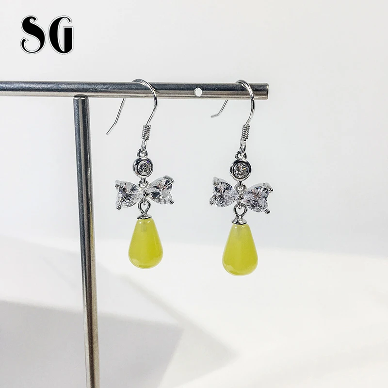 

SG Hot Sale 100% 925 Sterling Silver Yellow Stone Long Drop earrings Butterfly earrings with CZ for 2019 Women Jewelry Gifts