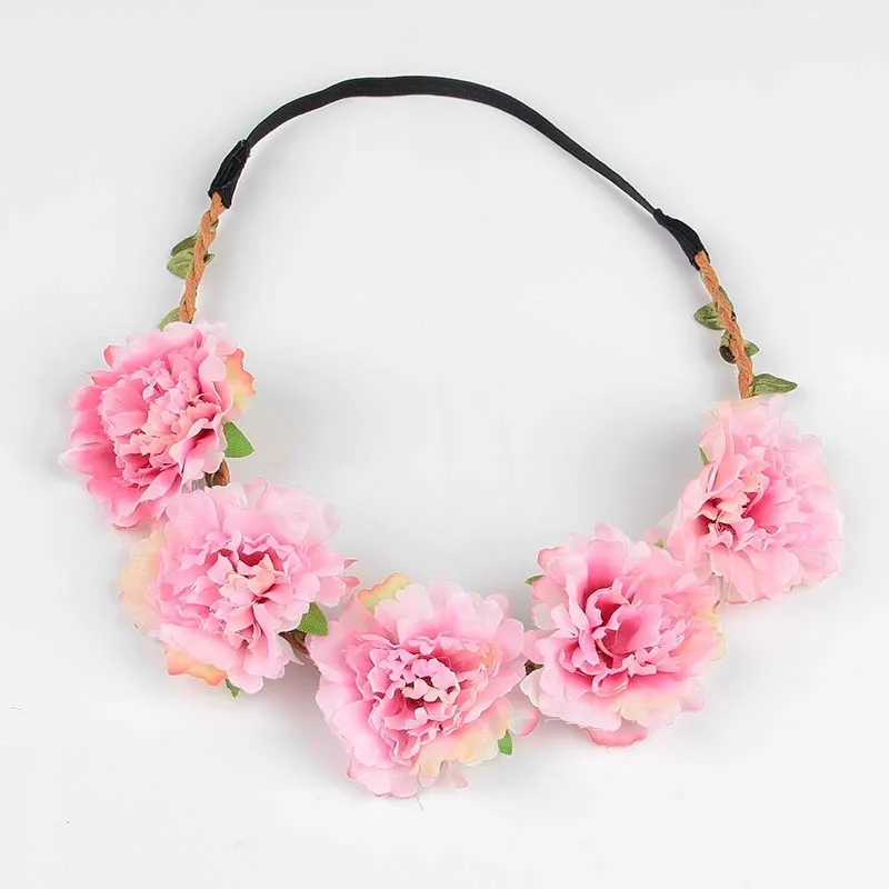 Silicone Anti-lost Chain Strap Adjustable 10pcs/lot Fashion Women Bohemia Beach Peony Flower Headband Scrunchy Hairband Wreath Flora Adjustable Headband Hair Accessories newborn socks for babies
