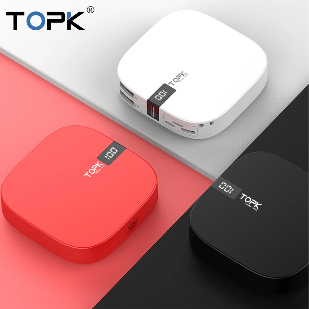 TOPK 10000 mAh power Bank Dual USB миниатюрное портативное зарядное устройство для мобильного