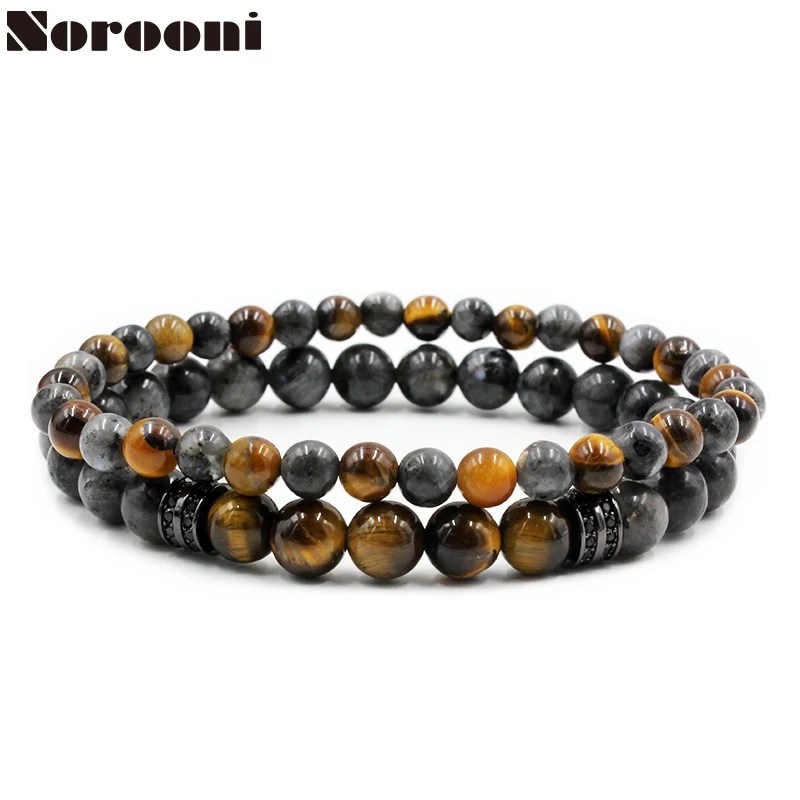 Norooni 2 шт./компл. тигровый глаз камень браслет Будда из бисера Шарм браслеты и браслет Mew мужчины лабрадорит камень микроинкрустация циркония