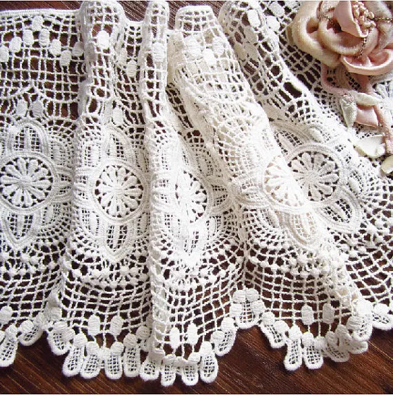 

crochet cotton lace trim vintage style fabric trim lace antique lace trim in ecru 16cm wide 5 yards/Lot