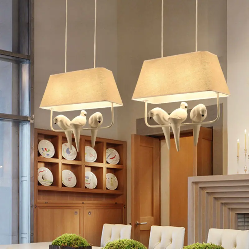 Birds pendant lights vintage lamp resin bird fabric lampshade for
