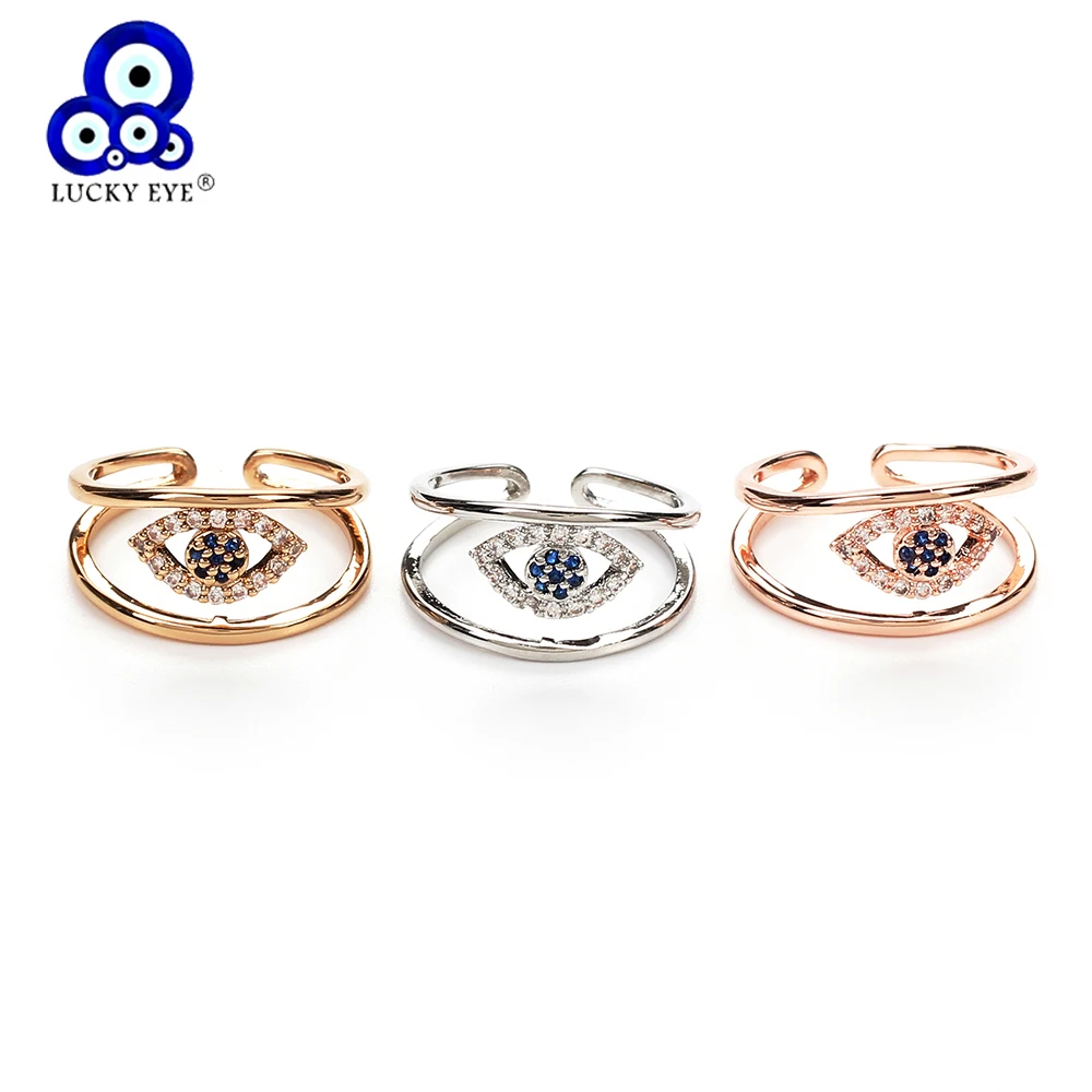 Lucky Eye Bridal Ring Evil Eye Women Rings Shiny Cubic Zircon Pave Setting Female Party Jewelry Adjustable EY5040