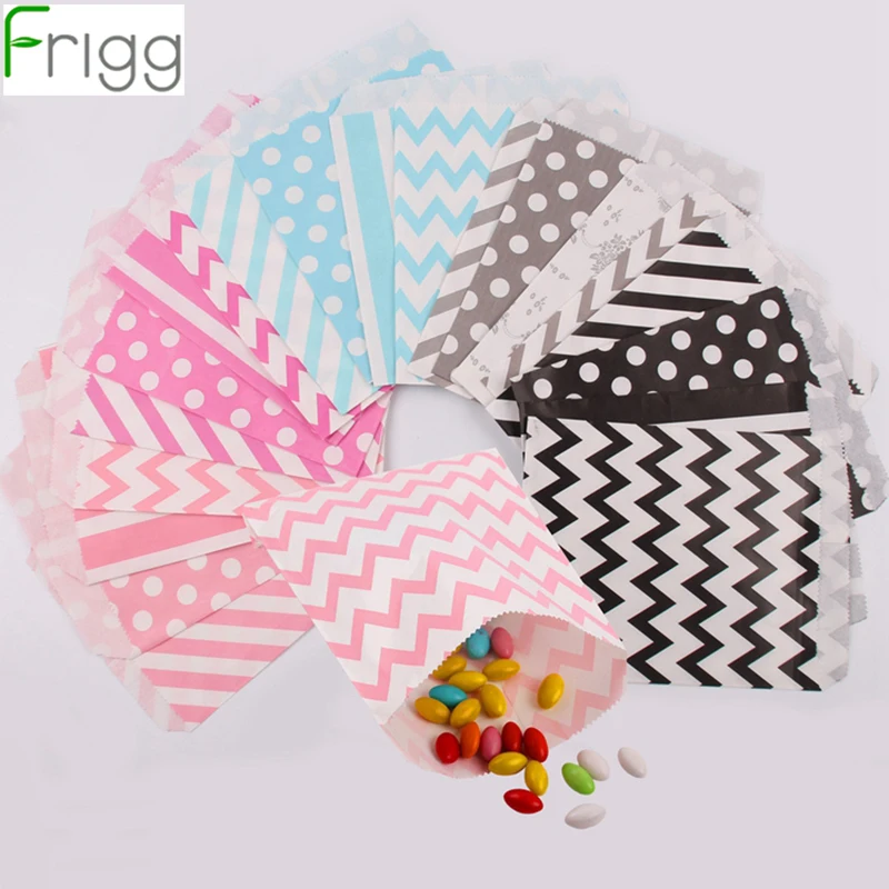 

Frigg 25pcs Kraft Paper Popcorn Bag Wavy Stripes Candy Box Gift Packaging Bags Printed Paper Treat Bags Wedding Birthday Decor