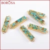 BOROSA 5/10PCS Gold Color Rectangle Copper Turquoises Connector Natural Blue Stone Double Charms Gems for Necklace Jewelry G1650 2