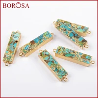 BOROSA 5/10PCS Gold Color Rectangle Copper Turquoises Connector Natural Blue Stone Double Charms Gems for Necklace Jewelry G1650 2