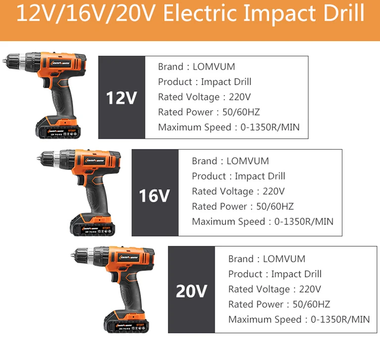 20 V/16 Parafusadeira Furadeira Ударная дрель аккумуляторная молотковая дрель настенная электрическая дрель бетонная электрическая отвертка электроинструменты