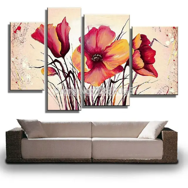 Hand Painted 4 Piece Abstract Wall Art Flowers Canvas Picture Oil ...