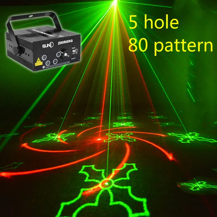 

2018 NEW 5 holes 80 patterns RG Laser BLUE LED Stage Lighting DJ Show Light Green Red Home Professional Light free shiping