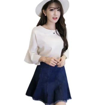 

Women O Neck Blouse Skirt Summer Half Butterfly Sleeve Solid Blosues Shirts