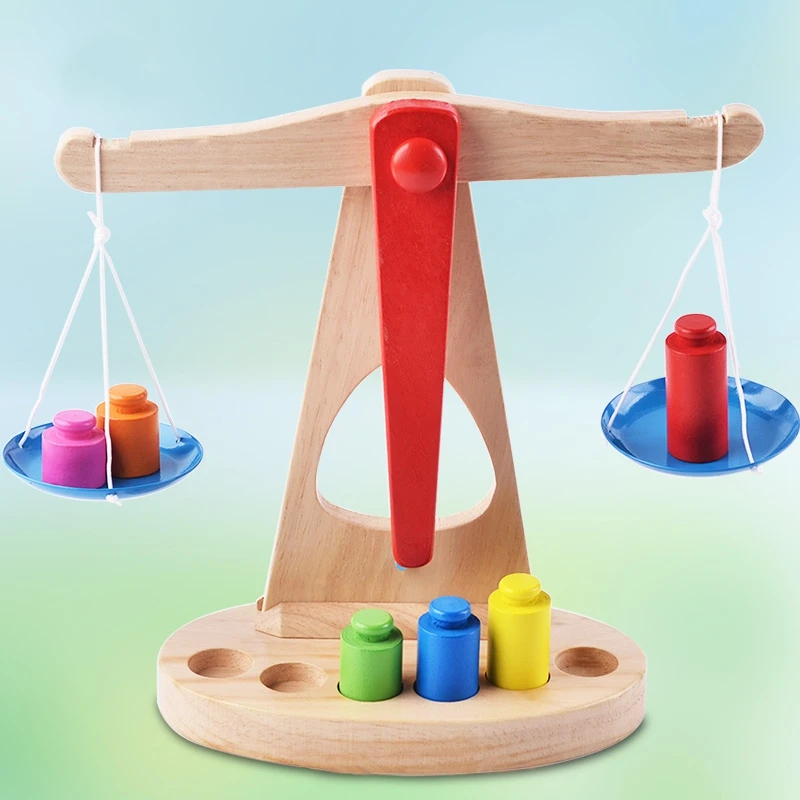 Children Math Educational Toys Wooden Balance Scales with 6 Weights