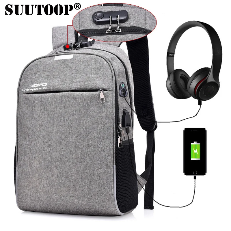 

SUUTOOP Anti theft Men Laptop Backpacks Waterproof USB Charging Brand Design Backpack Male Business Travel Bag Leisure Mochila