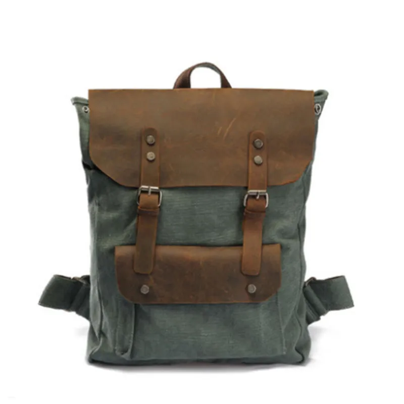 

5 colors Vintage Canvas Backpack Crazy Horse Leather Man Travel Bags Retro School Bag Hasp Military Style Laptop knapsack
