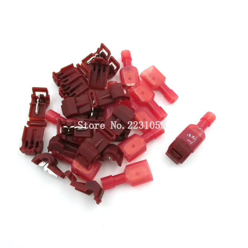

10sets Red T Type Quick Splice Crimp Terminal Wire Convenient Connector For 0.5-1.5mm Line Wire Set