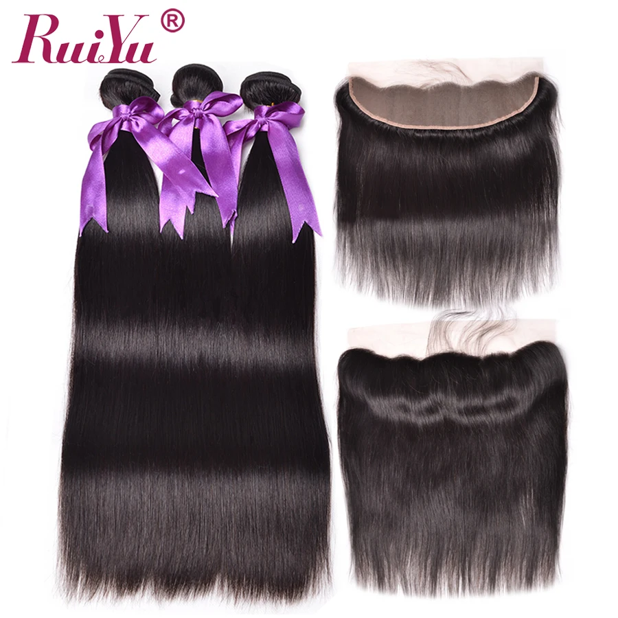 preço Cabelo liso Pacotes Com Frontal Brasileiro Do Cabelo Weave Bundles Com Fechamento Frontal do Laço Com Feixes de Cabelo Humano RUIYU Remy Não