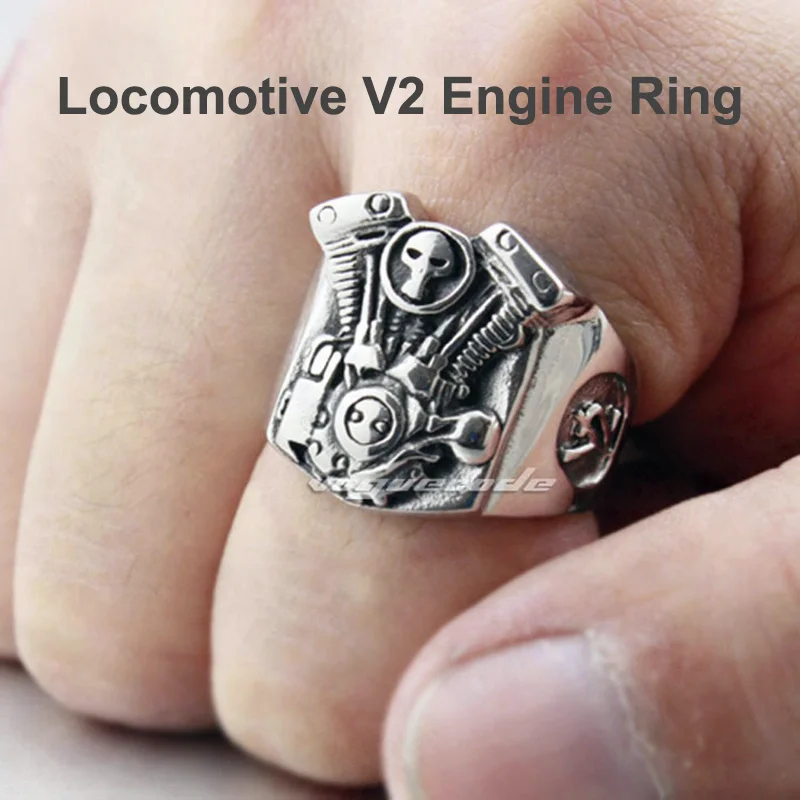 Punk Fashion Engine Ring Solid 316L Stainless Steel Cool Men