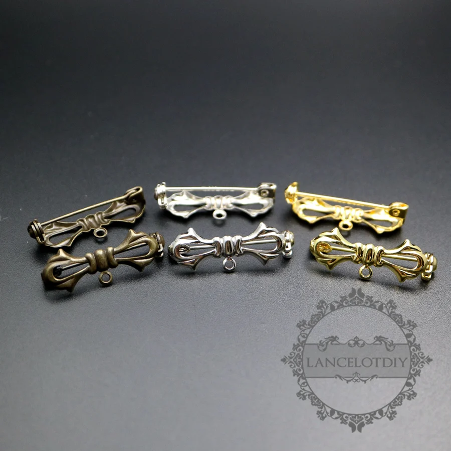 11x30mm Silver,gold,bronze Brass Bow Knot With Loop Diy Brooch Pin