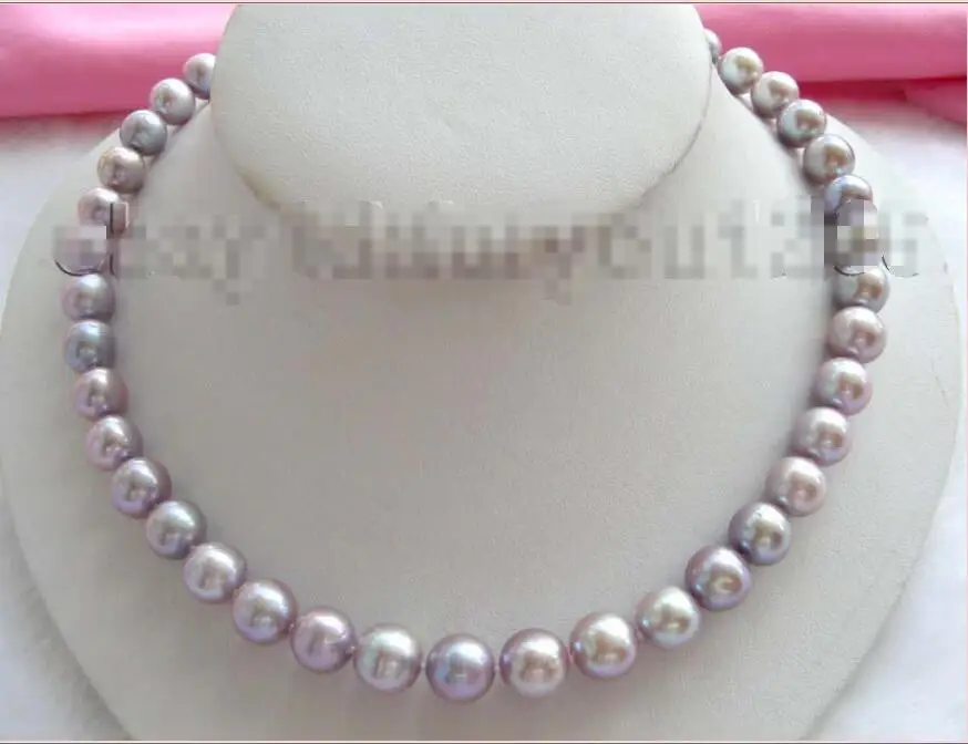 

Free shipping hot sale Women Bridal Wedding Jewelry >> Genuine Natural 11mm Purple Round Pearl Necklace 925S