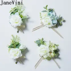 JaneVini искусственный белый Жених Свадебный корсаж Бутоньерка Роза для мужчин ручной работы цветок бутоньерки Buttonhole 2019
