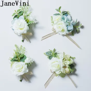 

JaneVini Artificial White Groomsmen Wedding Corsage Rose Boutonniere for Men Handmade Groom Flower Boutonnieres Buttonhole 2019