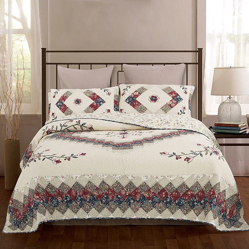 Handmade Patchwork Quilt Set 3-PCS Quilted Bedspreads Washable Cotton Quilts Bed Covers King Queen Full Size Bedding Coverlets