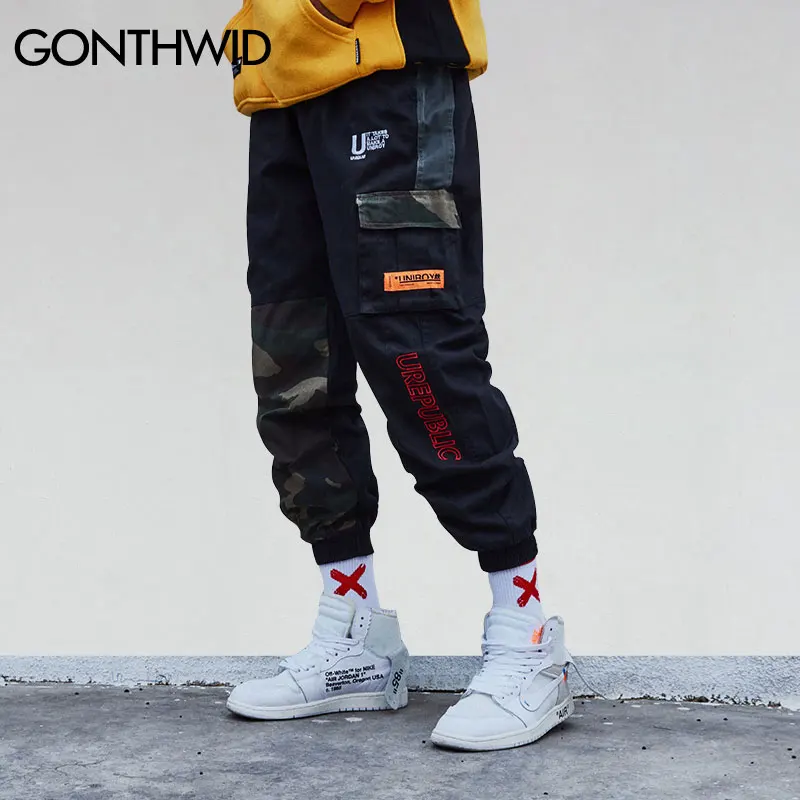 

GONTHWID Camouflage Patchwork Side Pocket Cargo Harem Pants Mens Casual Jogger Streetwear Hip Hop 2019 Streetwear Trousers Male