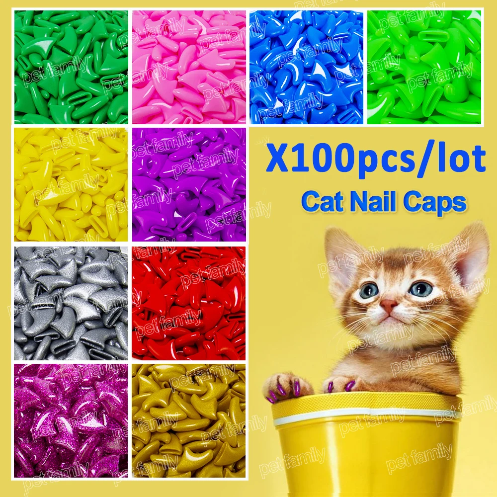 100pcs /lot Cat nail Caps soft cat paw Control Pets Silicon Nail