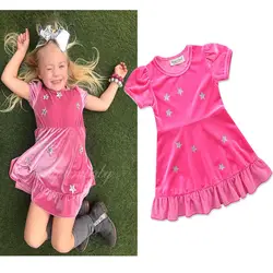 Платье для маленьких девочек 2018 летние бархатные платье с цветочным рисунком костюм принцессы Единорог вечерние платья детское платье для