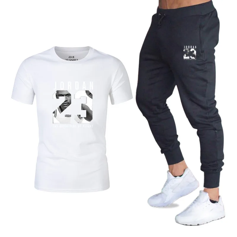

2019 New Brand Clothing Jordan 23 Men T-shirt Swag T-Shirt + Trousers Cotton Print Men T shirt Homme Fitness Camisetas Hip Hop