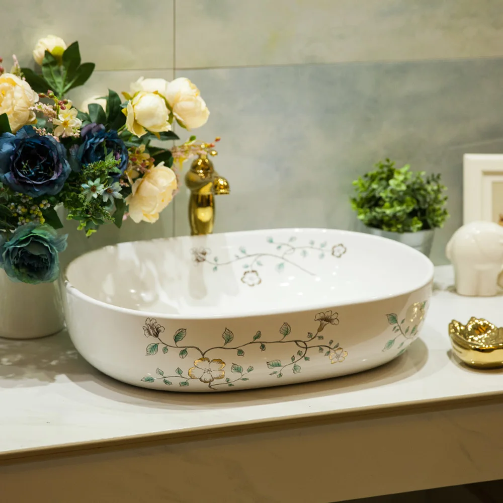 الحمام فوق مكافحة حوض السيراميك الحمام الغرور الحمام بالوعة حوض اليد رسمت الذهب السحلية LO6181056 الحمام فوق مكافحة حوض السيراميك الحمام الغرور الحمام بالوعة حوض اليد رسمت الذهب السحلية LO6181056
