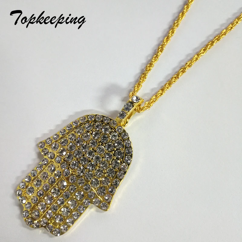 

Hip Hop Unisex Luxury Jewelry Italy Twisted Chain Fatima's Hand Hamsa Palm Pendant Necklace Iced Out Cool Mens Fashion Jewelry