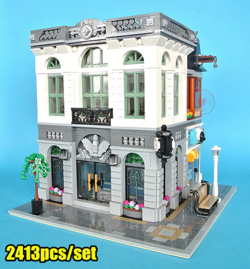 

New 15001 2418Pcs Brick Bank Model Building Kids Blocks Bricks Toy Compatible legoed With 10251 Gift