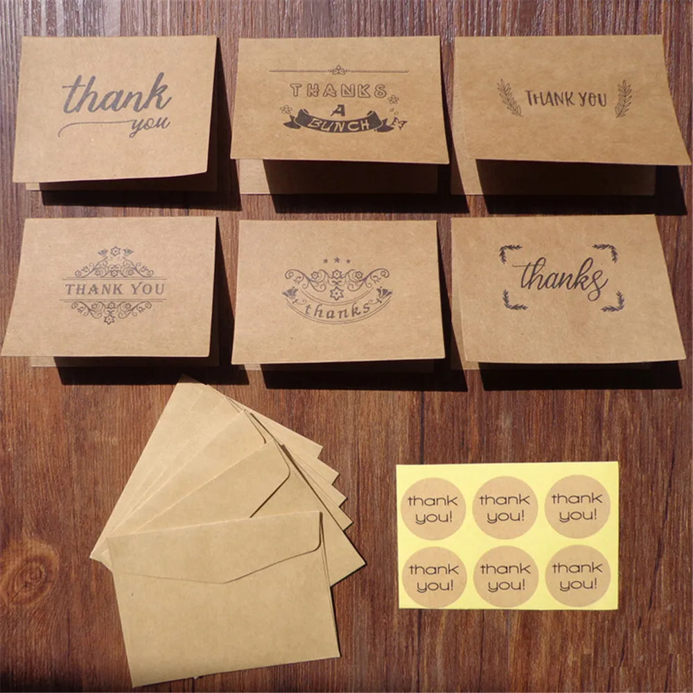 

18Pcs Thank You Greeting Card Kraft Paper Envelopes Seal Sticker Wedding Party Mini Brown Paper Card Envelope Sticker Set