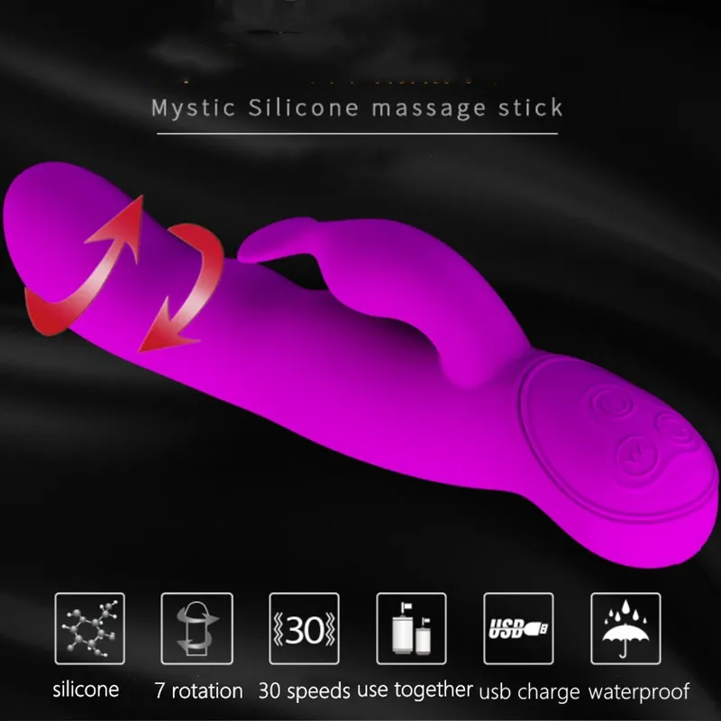 30 Speeds 7 Rotation USB Rechargeable Waterproof G Spot Vibrator Female Masturbation Wand Massager Adult Sex Toys for Women | Красота и