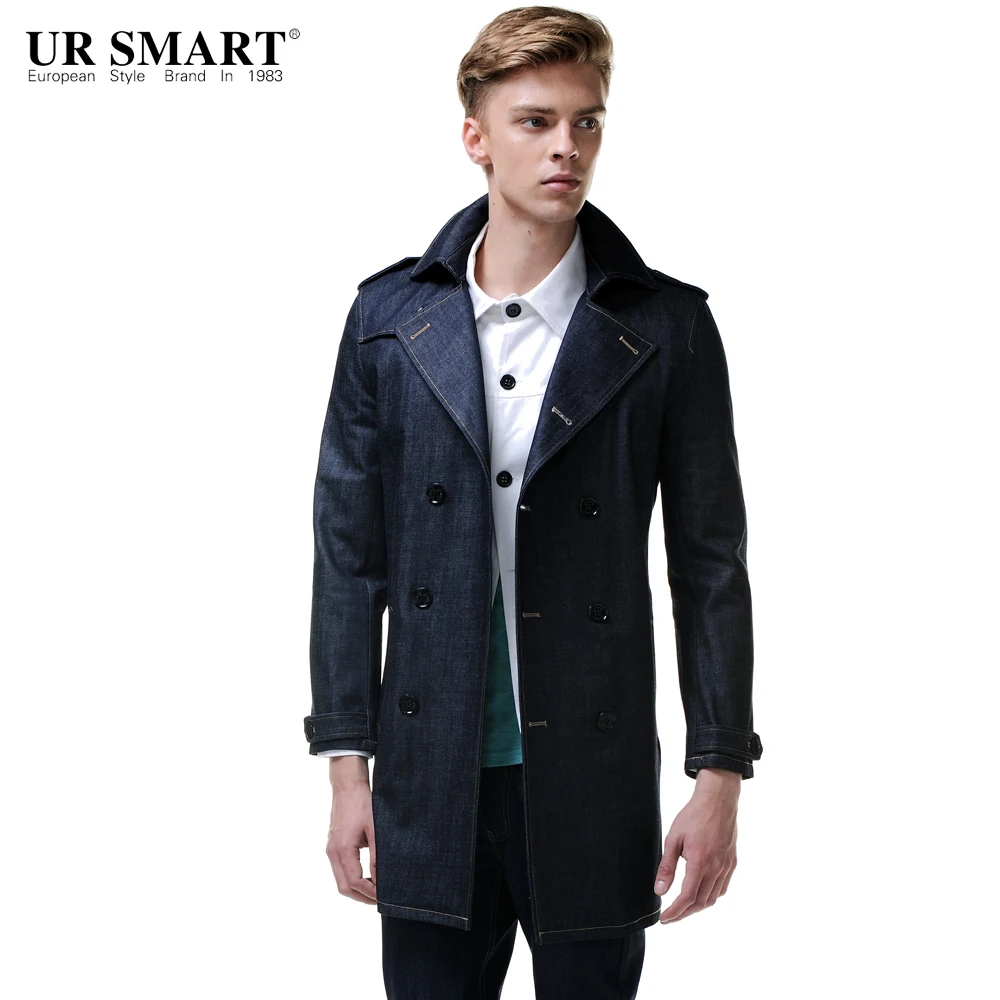 

URSMART Cowboy of new fund of 2015 autumn winters double-breasted trench coat black tunic man cowboys windbreaker