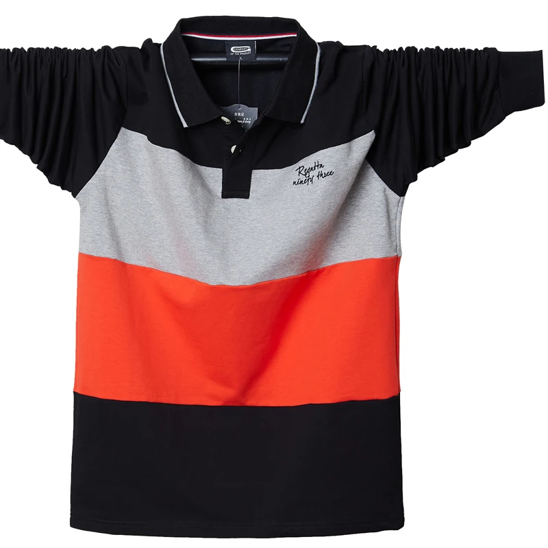 

2019 Polo Shirts Plus Size M-5XL Polo Shirt Men Big Tall Autumn Fit Slim Patchwork Long Sleeves Top Tees Cotton Male Large Tee