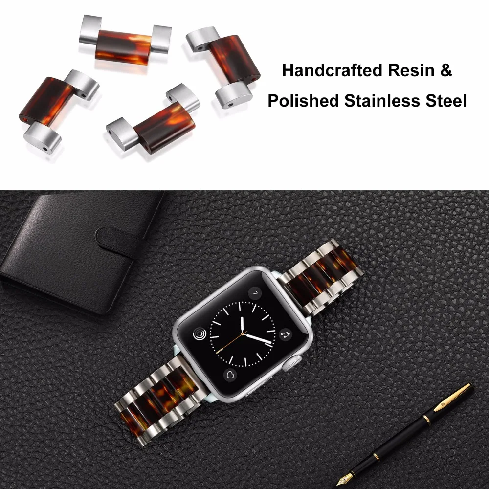 Ремешок из нержавеющей стали и смолы для наручных часов Apple Watch SE 38 мм 40 42 44 серия 6 5